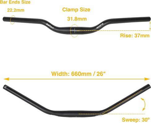 Satori ROXETTA الرحلات والرحلات دراجة دراجة سبائك الألومنيوم اجتاحت الظهر شقة الناهض المقود 31.8x660mm - ارتفاع 37 مم - اكتساح 30 درجة in Kuwait