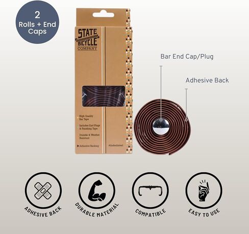 State Bicycle Co. Bike Handlebar Tape. Grip Tape for Handles, 2 Rolls, Adhesive Back Bar Tape Road Bikes. Bar End Caps Included, Brown in Saudi Arabia