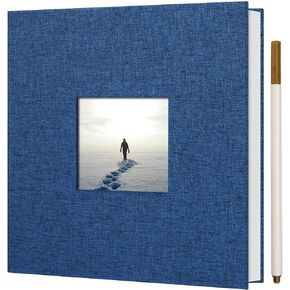 DIY Linen Scrapbook Photo Album with Self-Adhesive Pages for 4x6 and 2x3 Pictures, Featuring Picture Display Window and Metallic Pen - 20 Sheets/40 Pages