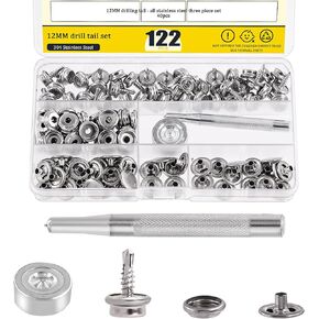 Mardatt 60Pcs Canvas Snap Kit, Stainless Steel Marine Grade Snap 3/8" Socket Boat Snaps Kit Upholstery Boat Cover Snap Button Fastener Tool with 2Pcs Setting Tool for Boat Cover Furniture