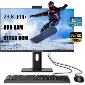 Desktop Computer All-in-one PC Core i7 (Up to 3.80Ghz) 23.8-inch HD IPS Display Computer 8GB RAM 512GB ROM SSD,WiFi Bluetooth Webcam Wired Mouse and Keyboard Liftable and Rotatable Screen