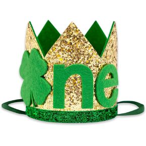 St. Patrick's Day First Birthday Crown - Lucky One 1st Birthday Party Decorations,Four Leaf Clover ONE Hat