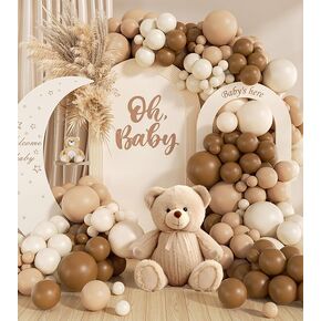 140Pcs Netural Balloon Garland Arch Kit, 5 10 12 18inch Brown Beige Nude Tan Balloons for Birthday Party Netural Bear Baby Shower Decorations for Boys Girls
