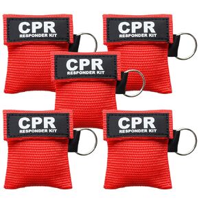 AOUTACC 5PCS CPR Mask and PVC Disposable Gloves for Pocket or Key Chain, CPR Emergency Face Shield with One-Way Valve Breathing Barrier for First Aid or AED Training