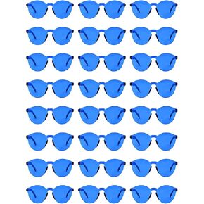Hoteam 24 Pairs Rimless Round Sunglasses Bulk Tinted Party Sunglasses Transparent Candy Color Eyewear for Women Men Party