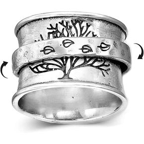 Tree of Life Spinner Ring for Women Girls Men Anti Anxiety Fidget Rotate Freely Inspirations Stress Relief Stacking Middle Finger Wide Band Fashion Vintage Leaves Statement Ring Personalized Jewelry Gifts Bff Valentine's Day Birthday