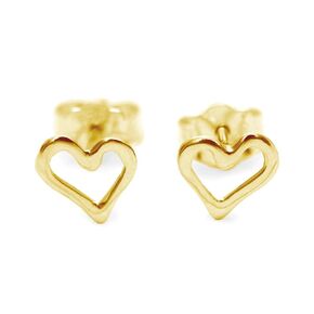 Mini 18 K Gold Plated Open Hollow Heart Shaped Stud Post Handmade Earrings, Gold Plated Sterling Silver Polished Finish (7 mm). Perfect Small Gift