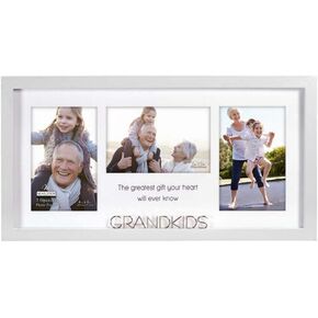 Malden International Designs 3 Opening 4 x 6 inch Matted Grandkids Collage Tabletop and Wall Picture Frame Matte Quality MDF Wood Light Gray