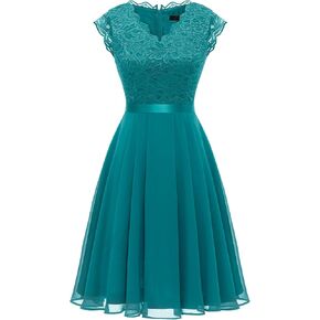 Dressystar Women's V Neck Sleeveless Lace Bridesmaid Dress Wedding Party Gown