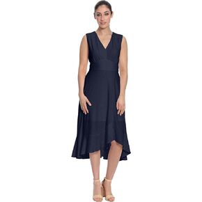 London Times Women's Sleeveless V-Neck Hi-Low Fit and Flare Dress