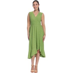 London Times Women's Sleeveless V-Neck Hi-Low Fit and Flare Dress