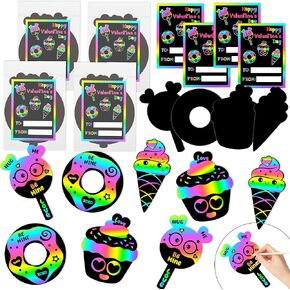 Haooryx Scratch Rainbow Bookmarks Making - 24-Piece Dessert Magic Scratch Art Rainbow Bookmarks Bulk DIY Gift Cards DIY Making Kit Kids' Multi-Item Party Favor Pack Hanging Gift Tag Students Art Craft