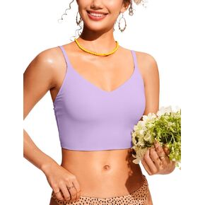 CRZ YOGA Women's Bikini Top V Neck Adjustable Spaghetti Straps Swimsuit Padded Athletic Bathing Suit Tops Elfin Purple X-Small