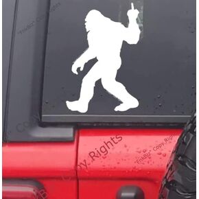 Bigfoot Middle Finger Decal Sasquatch Funny Sticker for Cars Trucks Vans Laptops Water Bottles Jeep, 6.5 Inches Tall, | White |