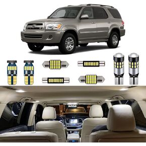 18 Piece White Interior LED Lights Kit for Toyota Sequoia 2001 2002 2003 2004 2005 2006 2007 Super Bright 6000K LED Interior Light Bulbs Package + Install Tool