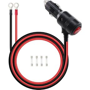 RIIEYOCA Cigarette Lighter Male to O Ring Terminal Harness Cable with Switch ON/OFF,12V-24V Heavy Duty 16AWG 15A Fuse Protection Power Cord for Power Inverter (1M/3.3Ft)