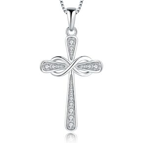 925 Sterling Silver Cross Necklace for Women Big Faith Infinity Pendant Necklace for Girls Silver Chain