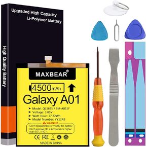MAXBEAR Galaxy A01 Battery, (Upgraded) 4500mAh 3.85V Li-Polymer Replacement Battery QL1695 for Samsung Galaxy A01 SM-A015F with Repair Tool Kit