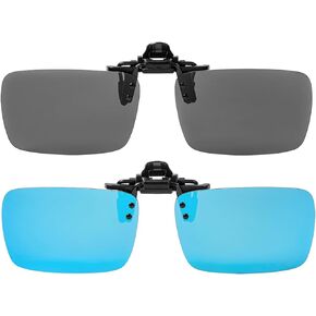 JOVAKIT 2 Pcs Polarized Clip On Flip Up Sunglasses Over Prescription Glasses for Men Women Square Shape UV400 Protection