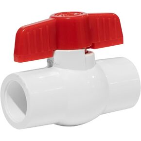 1 Inch Valve PVC Ball Valve ASTM SOCKET T-Handle Water Shut-Off Schedule 40X Solvent Connections White & Red