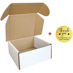 50 Pack 4x4x2'' Small Shipping Boxes, Corrugated Cardboard Mailers for Business, with Thank you stickers, White (CM442-TKS)