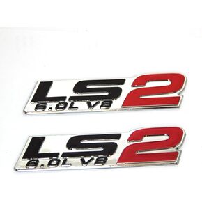 2pack Chrome OEM LS2 Emblem 6.0L V8 Engine Emblems Badge Compatible with Zl1 1LE Corvette Cadillac Pair (Chrome Blue)