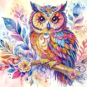 MVVMTOP Diamond Art Painting Kit, DIY Colored owl 5D Special Shape Crystal Diamond Partial Diamond Art Painting Mosaic Making Craft, Suitable for Home Wall Decor Art Gift