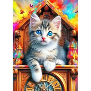 Lxmsja Cat Clock Colorful Diamond Art Painting Kits for Adults, 5D Diamond Art Kits for Beginners, DIY Full Drill Painting Crafts with Diamond, Home Wall Decor 12x16inch in Saudi Arabia