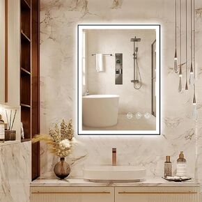 40x28 Inch Black Framed LED Bathroom Mirror,Black LED Mirror for Bathroom,Anti-Fog,3 Colors Dimmable Black Aluminum Frame LED Mirror,Shatter-Proof,Memory Function Black Bathroom Vanity Mirror