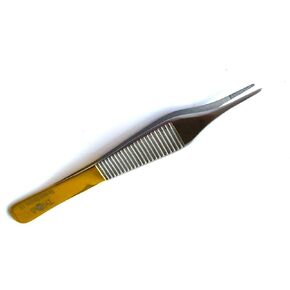 T/C Adson Plastic Surgery Forceps 4.75" Straight Fine Point with Tungsten Carbide Inserts Surgical Veterinary Instruments with Gold Handle (Serrated Tips, Adson Dressing Forceps, TC)
