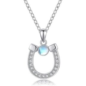 Horseshoe Necklace 925 Sterling Silver Horse Jewelry Moonstone Pendant for Women Gifts for Girls