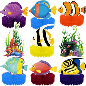 9 Pcs Tropical Fish Honeycomb Centerpiece Fish Party Decoration Tropical Fish Party Decoration Under The Sea Party Supplies Ocean Table Centerpiece Topper Decor for Birthday Baby Shower Party Favor