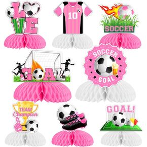 Soccer Birthday Party Decorations for Girls - 8pcs Soccer Honeycomb Centerpiece, Pink Soccer Birthday Party Table Decorations for Football Sports Themed Birthday Baby Shower Party Supplies