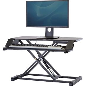 Fellowes Corsivo Height Adjustable Standing Desk, Sit to Stand, Gas Spring Riser Converter, Tabletop Workstation, Desk Riser (8091001)