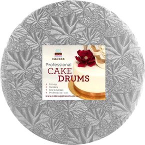 8 inch Silver Round Sturdy Cake Board Drums for Displaying Cakes, 1/2 inch Thick, (1-Pack)