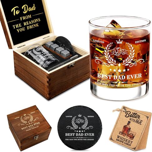21st Birthday Gifts for Men - Vintage 2003 Whiskey Glass Set, 21 Years Old Anniversary Ideas for Him, Dad, Husband, Include Wood Box, Recipe, Stones, Coaster, Stone Holder, Clamp in Saudi Arabia