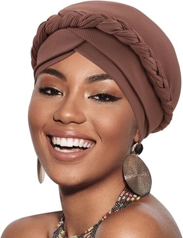 DRESHOW Turban Pre-Tied Twisted Braid Hair Cover Wrap Hat African Beanie Headwraps for Black Women Chemo Cancer Cap in Saudi Arabia