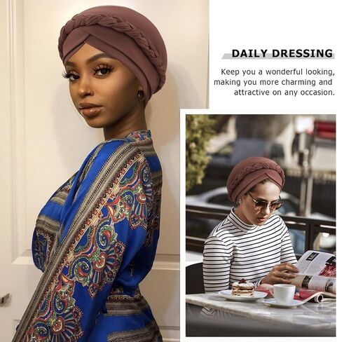 DRESHOW Turban Pre-Tied Twisted Braid Hair Cover Wrap Hat African Beanie Headwraps for Black Women Chemo Cancer Cap in Saudi Arabia