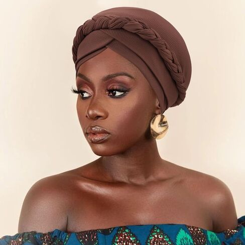DRESHOW Turban Pre-Tied Twisted Braid Hair Cover Wrap Hat African Beanie Headwraps for Black Women Chemo Cancer Cap in Saudi Arabia