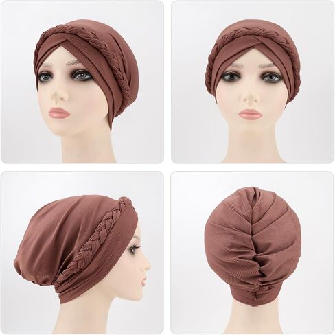 DRESHOW Turban Pre-Tied Twisted Braid Hair Cover Wrap Hat African Beanie Headwraps for Black Women Chemo Cancer Cap in Saudi Arabia
