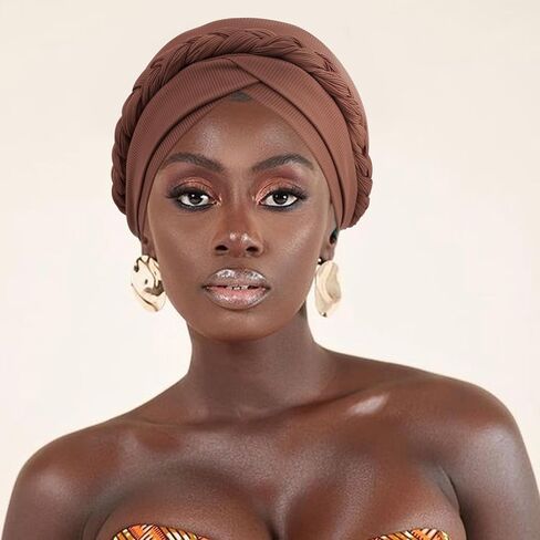 DRESHOW Turban Pre-Tied Twisted Braid Hair Cover Wrap Hat African Beanie Headwraps for Black Women Chemo Cancer Cap in Saudi Arabia