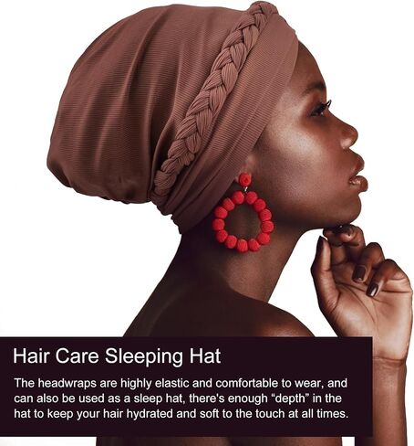 DRESHOW Turban Pre-Tied Twisted Braid Hair Cover Wrap Hat African Beanie Headwraps for Black Women Chemo Cancer Cap in Saudi Arabia