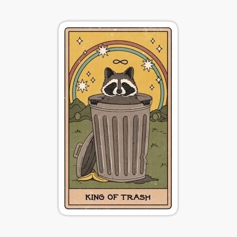 ملصق STICKY DUDE King of Trash Raccoon، مقاس 5 بوصات - ملصق من الفينيل لصندوق التبريد مضاد للمياه في السيارة والكمبيوتر المحمول وممتص للصدمات ونافذة الحائط in Saudi Arabia