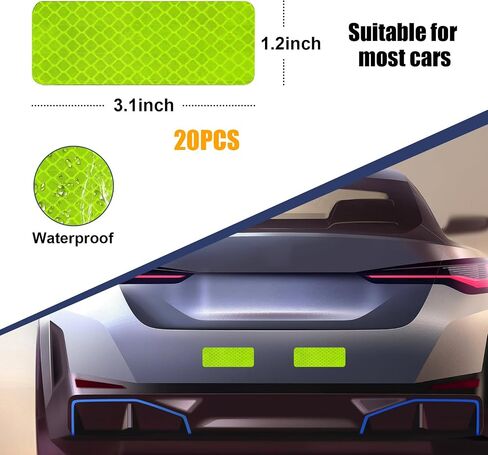 20PCS Warning Reflective Stickers, Night Visibility Safety Reflective Sticker, Waterproof Auto Reflector Tape for Bumper Clothing Trailers Motorcycle Helmet, Car Accessories (Green) in Saudi Arabia