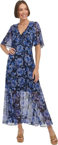 Tommy Hilfiger Women's Elbow Sleeve V-Neck Empire Waist Chiffon Dress in Saudi Arabia