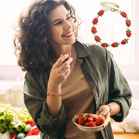 أساور مجوهرات الفراولة للفتيات المراهقات، هدايا التخرج هدايا الصداقة للنساء، هدايا عيد ميلاد لصديقتها المفضلة، إكسسوارات الفراولة تطابق القلادة والأقراط in Kuwait