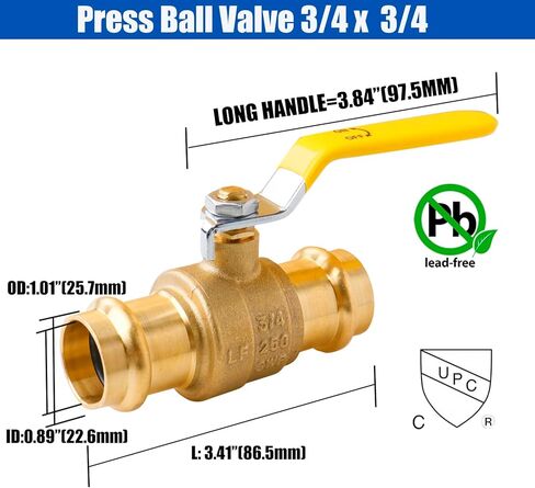 WHK 2 Pack 3/4" Press Propress Ball Valve Pro Press Ball Valve Fittings to Press into 3/4" Copper（Lead-Free,Pro Press Brass Ball Valve 3/4) in Kuwait