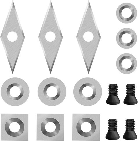 12PCS Carbide Lathe Tools Carbide Inserts for Wood Lathe Turning Tool,Include 11mm Square with Radius,12mm and 8.9mm Round,30x10mm Diamond with Sharp Point with Screws in Kuwait