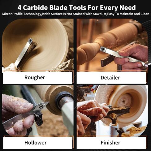 12PCS Carbide Lathe Tools Carbide Inserts for Wood Lathe Turning Tool,Include 11mm Square with Radius,12mm and 8.9mm Round,30x10mm Diamond with Sharp Point with Screws in Kuwait