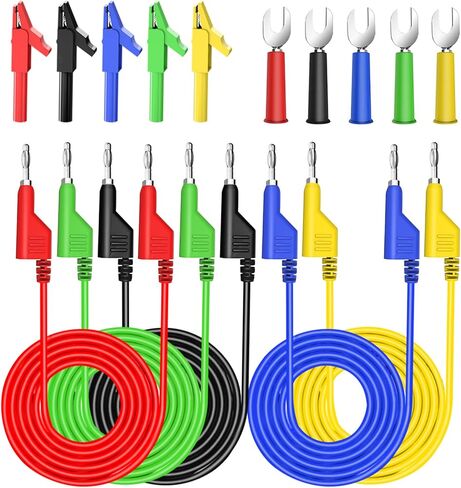 5PCS Test Leads Kit 4mm Stackable Banana Plug to Banana Plug,with 5PCS Full Insulated Crocodile Alligator Clips,5PCS U-Type Test Fork Clips for Multimeter Electrical Testing-5 Colors,Cable 3.3ft/1m in Saudi Arabia